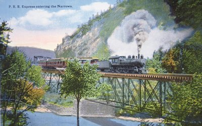 Postcard of a Pennsylvania Railroad Express Entering the Narrows at Cumberland, Maryland, c.1910 by American School