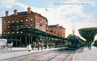 Postcard of the Baltimore and Ohio Railroad Station and Queen City Hotel, Cumberland, Maryland, c.1910 by American School