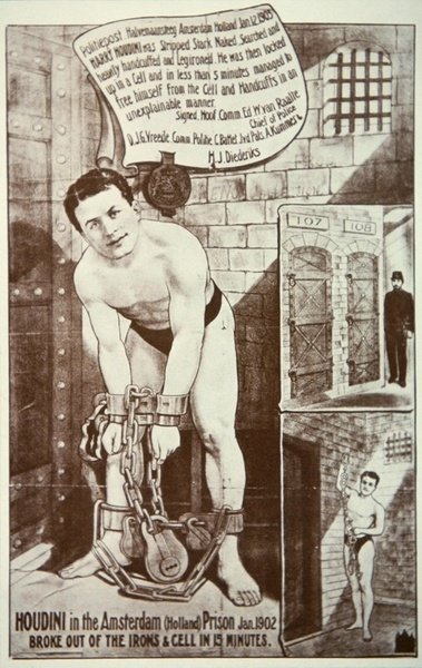 Poster advertising a performance by Houdini by American School