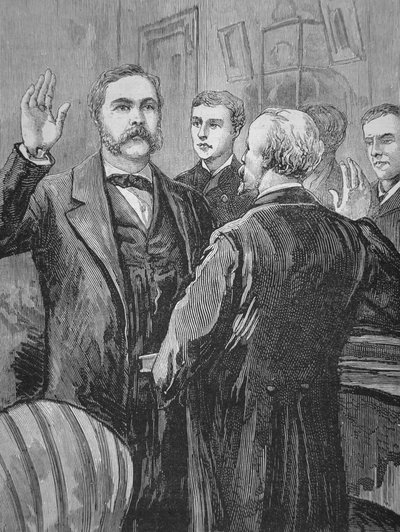 President Chester A. Arthur taking the oath of office after the death of James Garfield on the 20th September 1881 by American School