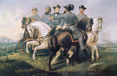 President of the Confederate States during the American Civil War, with His Generals by American School