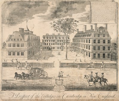 Print of Harvard University c. 1700 by American School