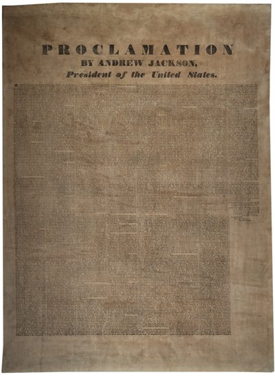 Proclamation by Andrew Jackson (1767-1845), President of the United States, 10 December 1832 by American School