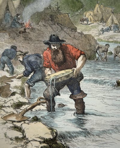 Prospectors panning for gold during the Californian Gold Rush of 1849 by American School