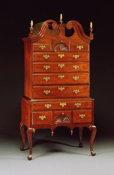 Queen Anne carved high chest-of-drawers, Connecticut or New York, 1760-80 by American School