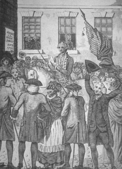 Reading the Declaration of Independence to the public in 1776 by American School