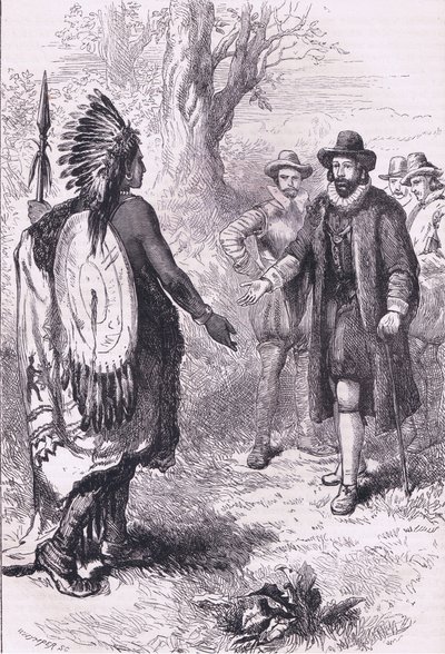 Reception of a Naragansett warrior, illustration from Cassell