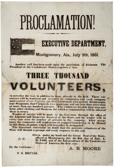 Recruitment Broadside Requesting Three Thousand Volunteers, 9th July 1861 by American School