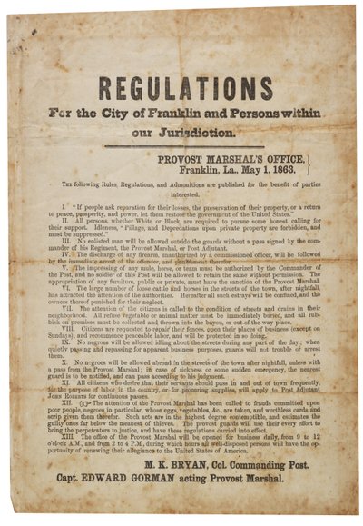 Regulations for the City of Franklin, 1 May 1863 by American School