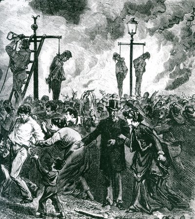 Riots prevail during Great Fire of Chicago in 1871 by American School