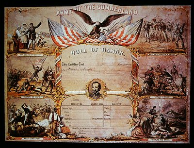 Roll of Honor certificate issued to men who served in the Federal Army of the Cumberland by American School