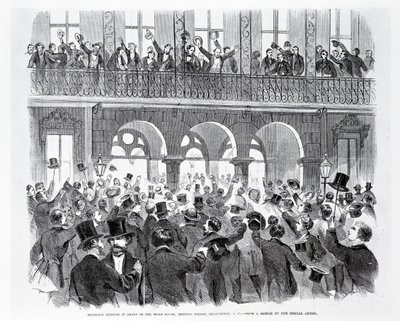 Secession Meeting in Front of the Mills House, Meeting Street, Charleston, South Carolina, c.1860 (engraving) by American School