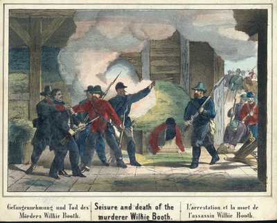 Seizure and Death of the Murderer Wilkie Booth, pub. 1865 by American School