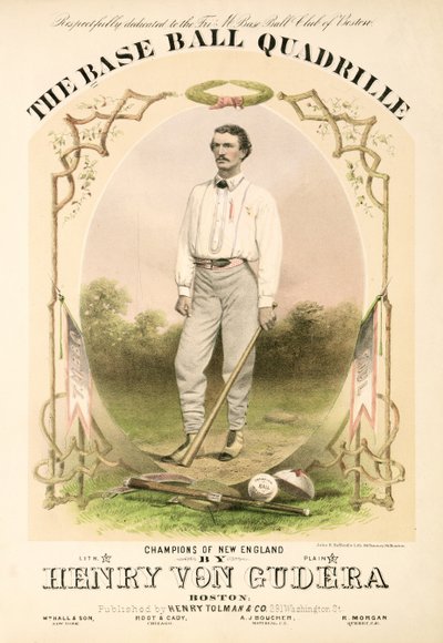 Sheet music cover for The Base Ball Quadrille written by Henry von Gudera and published by Henry Tolman & Co. by American School
