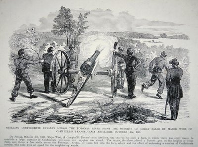 Shelling Confederate Cavalry across the Potomac River from the heights of Great Falls, 4th October 1861 by American School