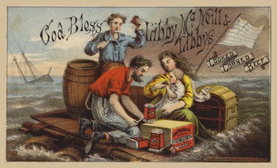 Shipwreck Survivors Eating Corned Beef on a Raft in Storm by American School