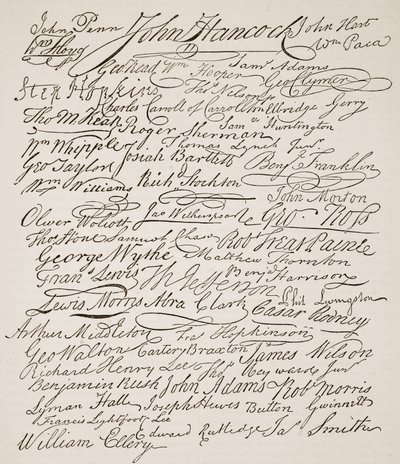 Signatures to the Declaration of Independence, 1776, illustration from Cassells Illustrated History of England by American School
