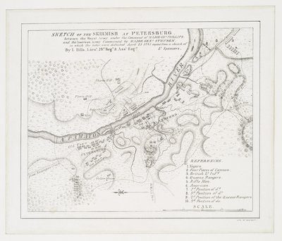 Sketch of the skirmish at Petersburg: between the Royal Army under the command of Major Gel. Phillips and the American army commanded by Major Genl. Steuben in which the latter were defeated, 25th April 1781 by American School