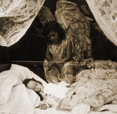 Sleeping girl being watched over by her Guardian Angel by American School