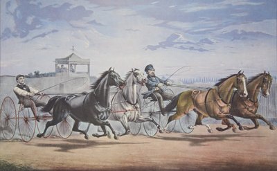 Stella and Alice Grey - Lantern and Whalebone, Passing the Stand (In their great match for in Double Harness over the Union Course L.I. June 5th 1855) by American School