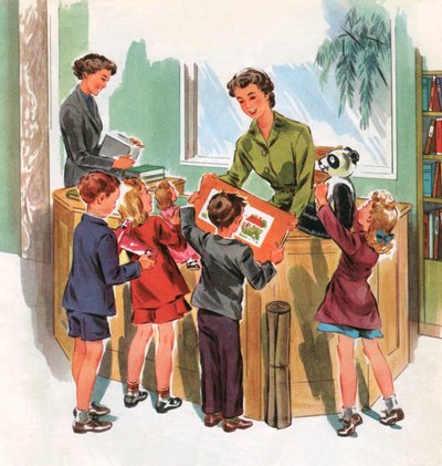 Students in the School Library, c.1950 by American School