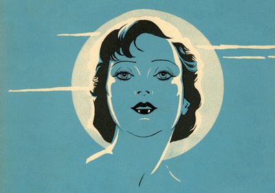 Sultry Woman in Front of a Full Moon by American School