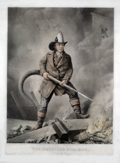The American Fireman, Facing the Enemy, pub. 1858 by American School