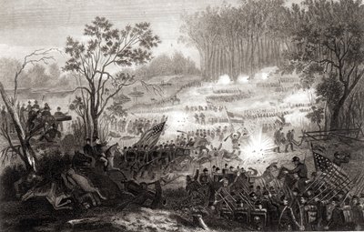 The Battle at Pittsburg Landing, Engraved by H. B. Hall, 1862 by American School