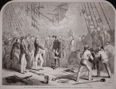 The Comte de Grasse surrenders his sword to Samuel Hood on the 