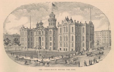 The Court-House before the Fire, illustration from History of Chicago vol. 2 by Alfred Theodore Andreas, published 1885 by American School