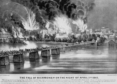 The Fall of Richmond, Va. on the night of April 2nd 1865, pub. by Currier & Ives, 1865 by American School