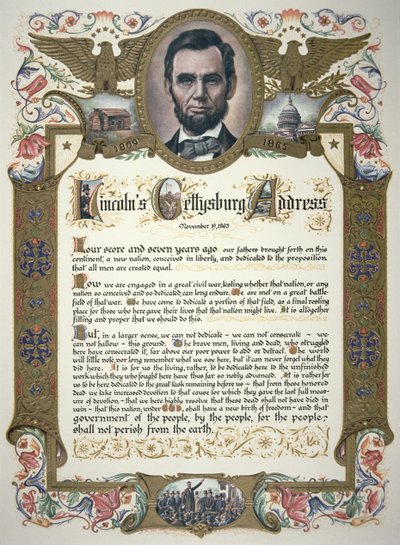 The Gettysburg Address, delivered by Abraham Lincoln (1809-65) by American School