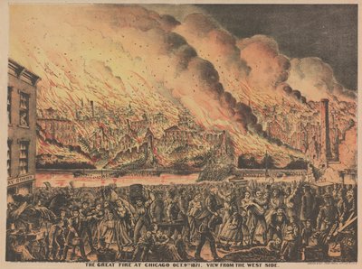 The Great Fire at Chicago, 9th October, view from the West side, 1871 by American School