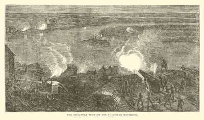 The Indianola running the Vicksburg Batteries, February 1863 by American School