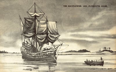 The Mayflower at Plymouth, Massachusetts by American School