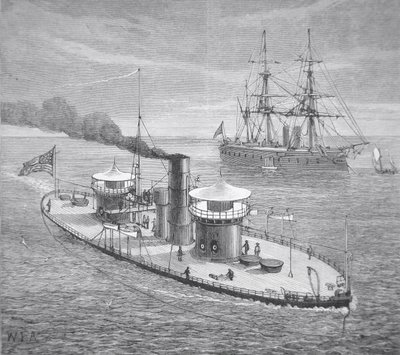 The Miantonoma, twin-turret armoured monitor launched 1863 by American School