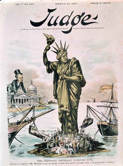 The Proposed Emigrant Dumping Site, front cover of Judge, 22nd March 1890 by American School