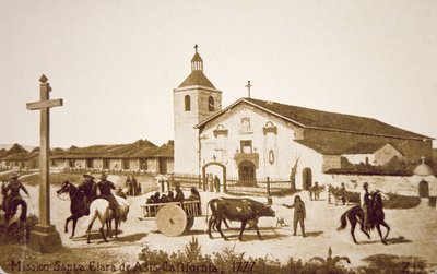 The Spanish Mission, Santa Clara de Asis, California in 1777 by American School