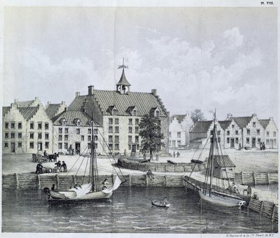 The Stadthuys of New York in 1679, Corner of Pearl Street and Coentijs Slip, from Journal of a Voyage to New York in 1679-80 by Jasper Danckaerts and Peter Sluyter by American School
