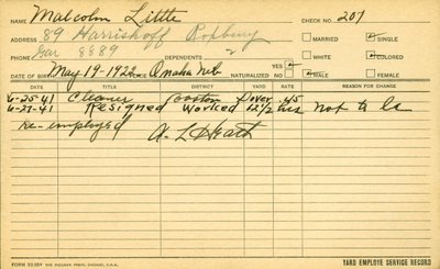 The employee service record of Malcolm X (1925-65) by American School
