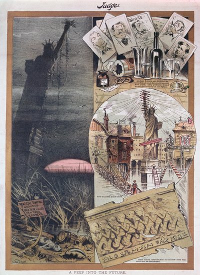 The future of the Statue of Liberty, caricature from Judge magazine around the time of its construction in 1886 by American School