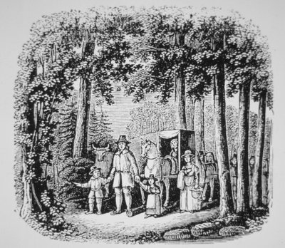 Thomas Hooker leading his parishioners into the Connecticut wilderness by American School