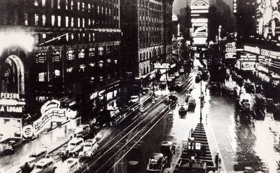 Times Square at Night, New York, c.1930 (after a photo) by American School