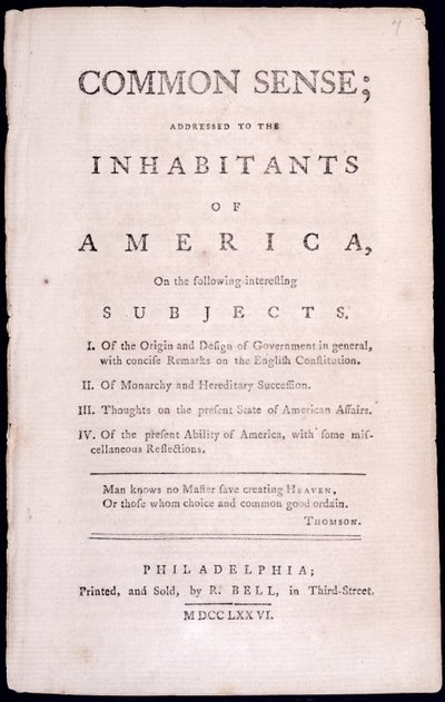 Titlepage to Common Sense by Thomas Paine by American School