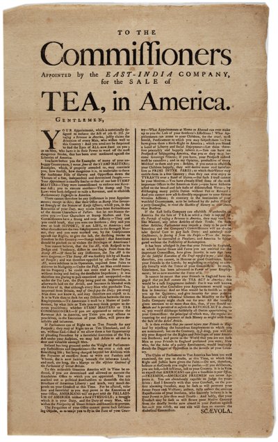 To the Commissioners Appointed by the East-India Company, for the Sale of Tea, in America, signed Scaevola, 1773 by American School