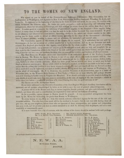 To the Women of New England (Circular Letter), c.1862-1865 by American School