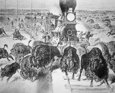 Train Passengers on the Kansas Pacific Railroad, Shooting Buffalo for Sport in the 1870s by American School