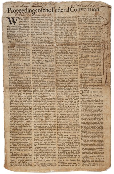 U.S. Constitution, c.10th September 1787 by American School