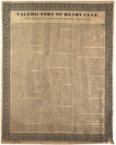 Valedictory of Henry Clay, in the Senate of the United States, 31th March 1842 by American School