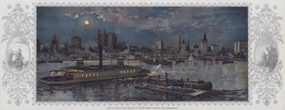 View of Manhattan Island at Night, from a Jersey City Ferryboat by American School